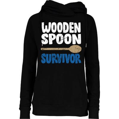 Funny Wooden Spoon Survivor Distressed Womens Funnel Neck Pullover Hood