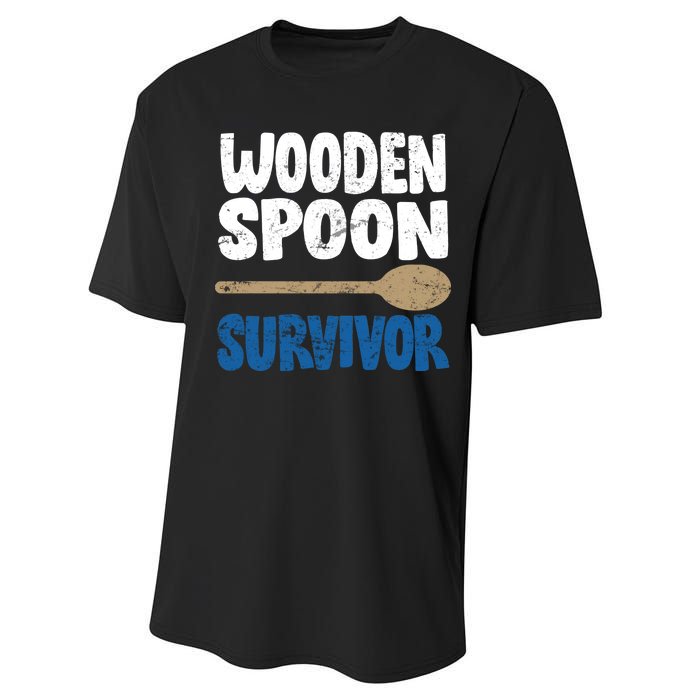 Funny Wooden Spoon Survivor Distressed Performance Sprint T-Shirt