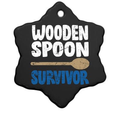 Funny Wooden Spoon Survivor Distressed Ceramic Star Ornament