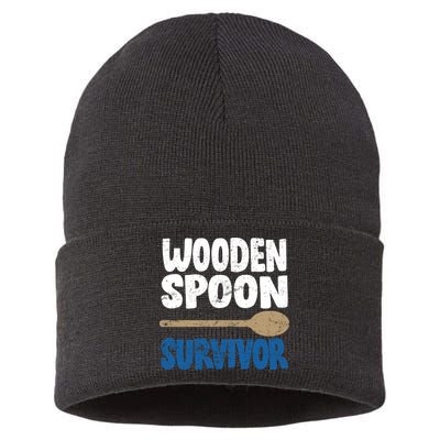 Funny Wooden Spoon Survivor Distressed Sustainable Knit Beanie