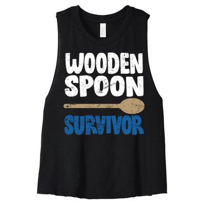 Funny Wooden Spoon Survivor Distressed Women's Racerback Cropped Tank