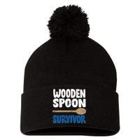 Funny Wooden Spoon Survivor Distressed Pom Pom 12in Knit Beanie