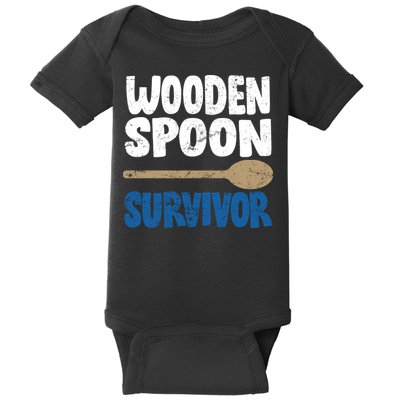 Funny Wooden Spoon Survivor Distressed Baby Bodysuit