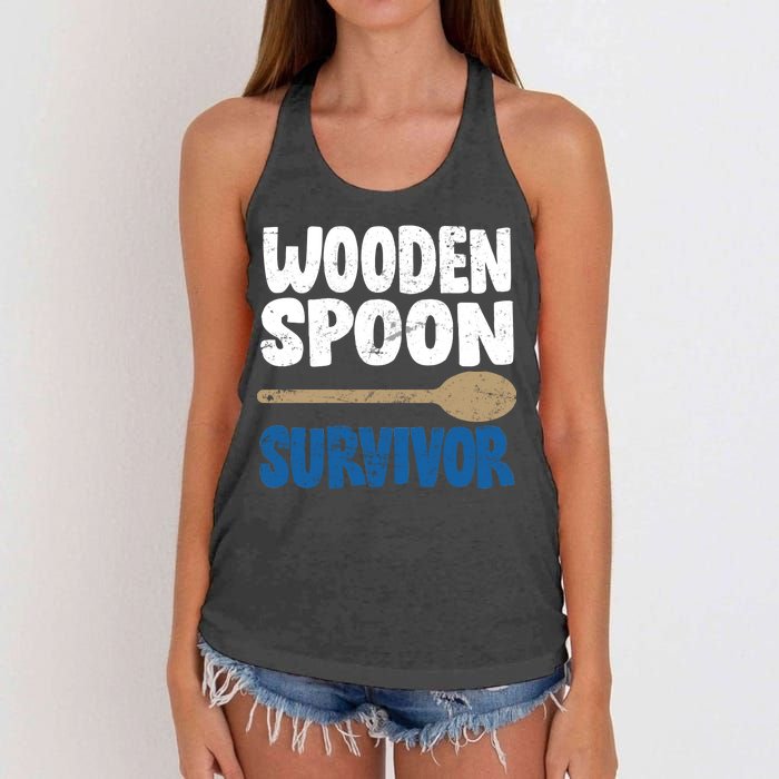 Funny Wooden Spoon Survivor Distressed Women's Knotted Racerback Tank