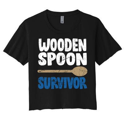 Funny Wooden Spoon Survivor Distressed Women's Crop Top Tee