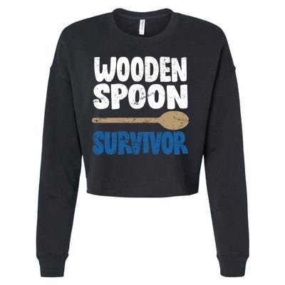 Funny Wooden Spoon Survivor Distressed Cropped Pullover Crew