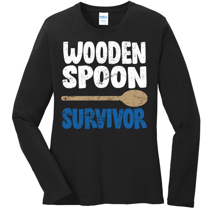 Funny Wooden Spoon Survivor Distressed Ladies Long Sleeve Shirt