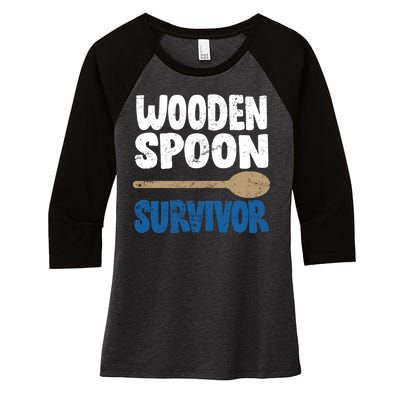 Funny Wooden Spoon Survivor Distressed Women's Tri-Blend 3/4-Sleeve Raglan Shirt