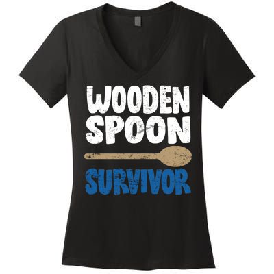 Funny Wooden Spoon Survivor Distressed Women's V-Neck T-Shirt