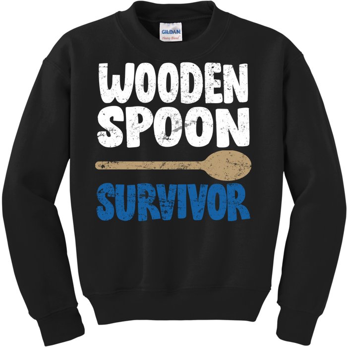 Funny Wooden Spoon Survivor Distressed Kids Sweatshirt