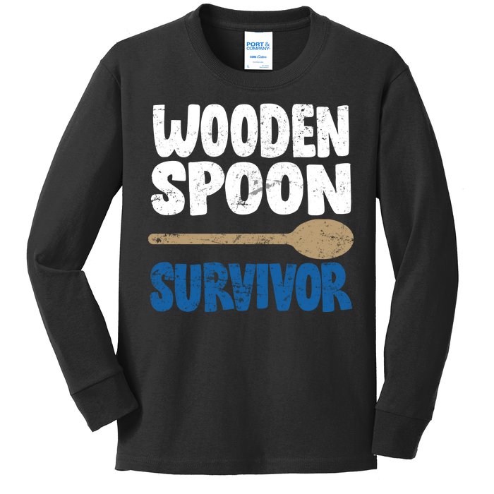 Funny Wooden Spoon Survivor Distressed Kids Long Sleeve Shirt