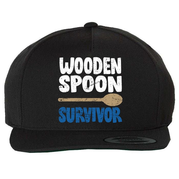 Funny Wooden Spoon Survivor Distressed Wool Snapback Cap