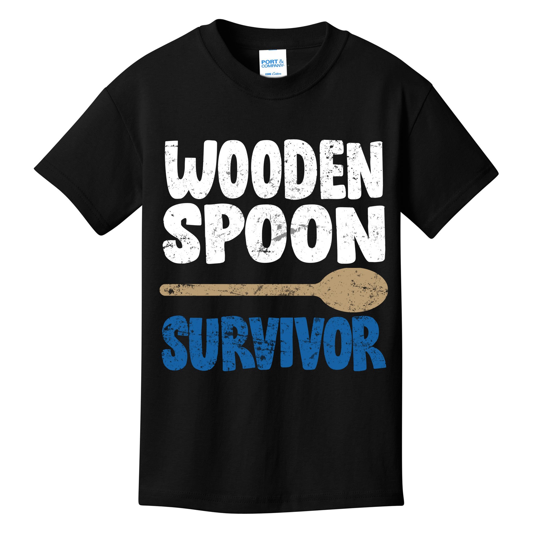 Funny Wooden Spoon Survivor Distressed Kids T-Shirt