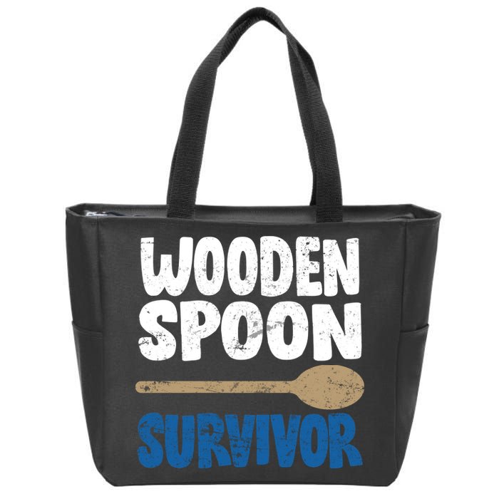 Funny Wooden Spoon Survivor Distressed Zip Tote Bag