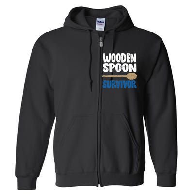 Funny Wooden Spoon Survivor Distressed Full Zip Hoodie