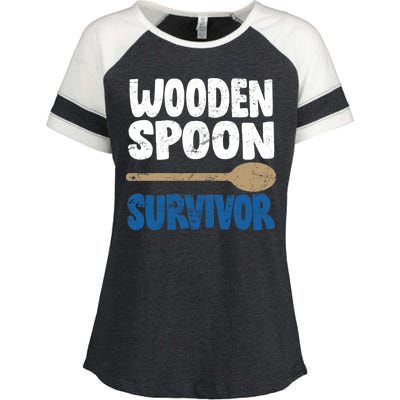 Funny Wooden Spoon Survivor Distressed Enza Ladies Jersey Colorblock Tee