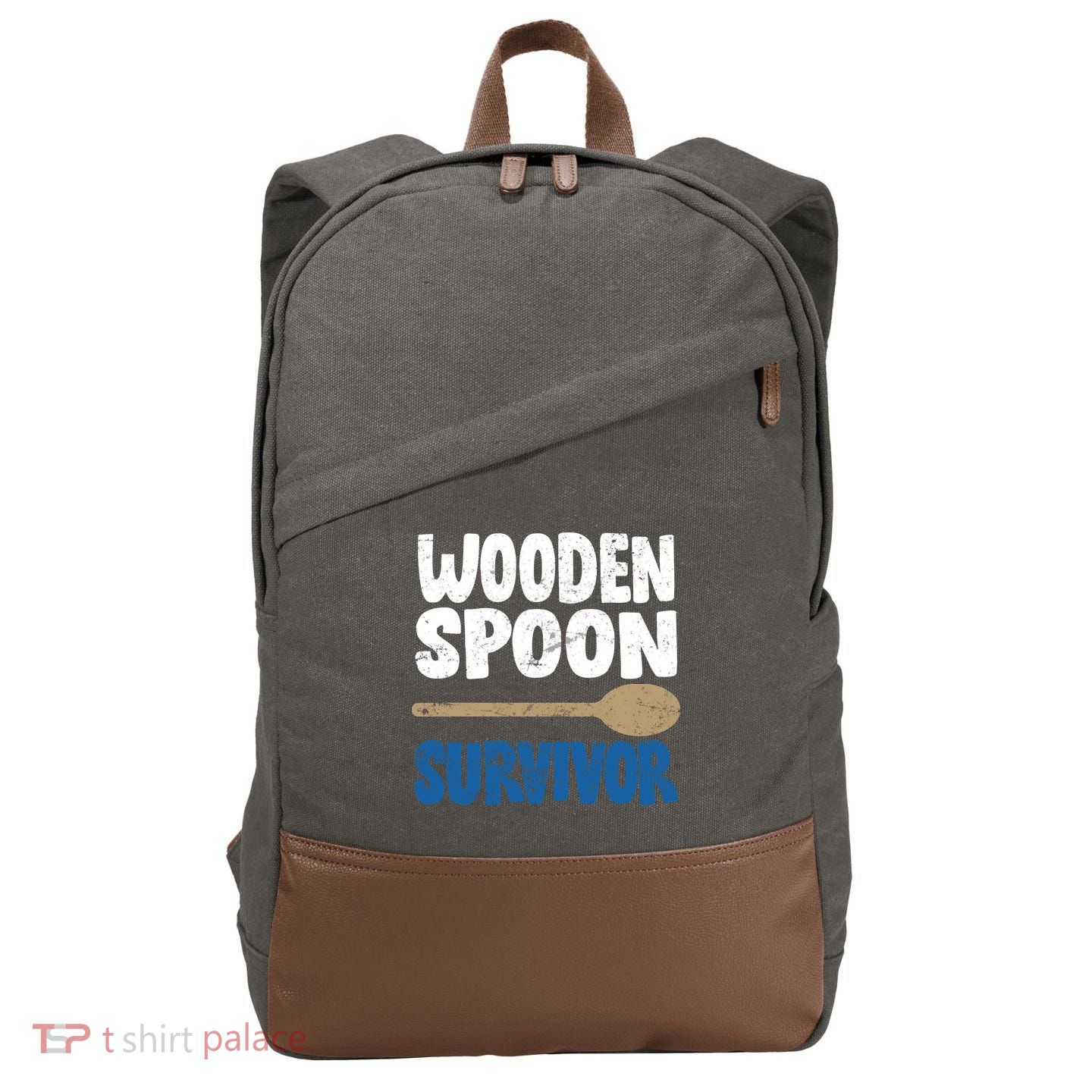 Funny Wooden Spoon Survivor Distressed Cotton Canvas Backpack