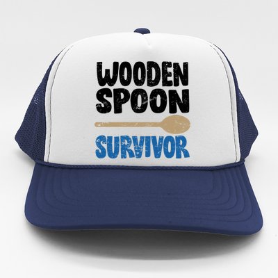 Funny Wooden Spoon Survivor Distressed Trucker Hat