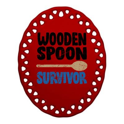 Funny Wooden Spoon Survivor Distressed Ceramic Oval Ornament