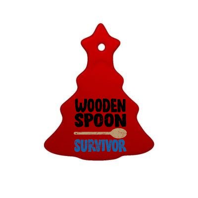 Funny Wooden Spoon Survivor Distressed Ceramic Tree Ornament