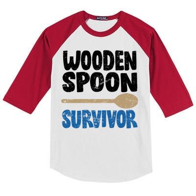 Funny Wooden Spoon Survivor Distressed Kids Colorblock Raglan Jersey