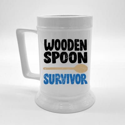 Funny Wooden Spoon Survivor Distressed Beer Stein