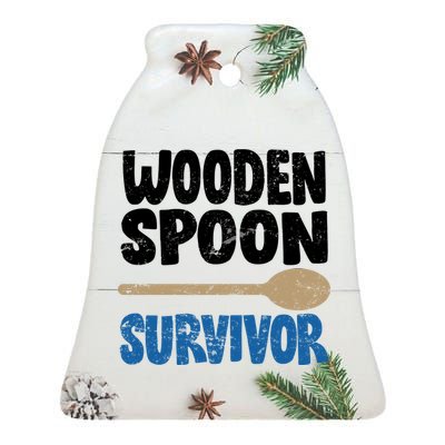 Funny Wooden Spoon Survivor Distressed Ceramic Bell Ornament