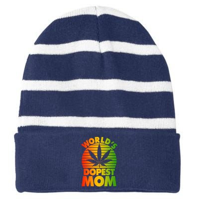 Funny World's Dopest Mom Striped Beanie with Solid Band