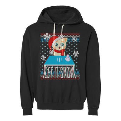 Funny X-Mas Let It Snow Cat Ugly Christmas Sweater Garment-Dyed Fleece Hoodie
