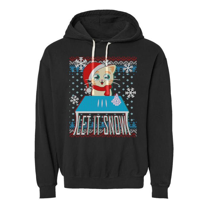 Funny X-Mas Let It Snow Cat Ugly Christmas Sweater Garment-Dyed Fleece Hoodie
