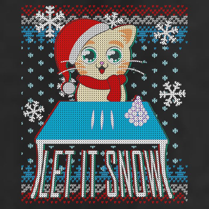 Funny X-Mas Let It Snow Cat Ugly Christmas Sweater Garment-Dyed Fleece Hoodie