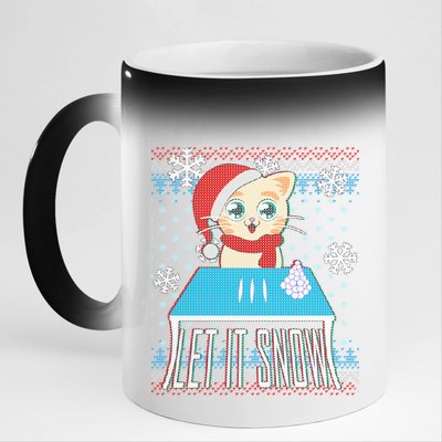 Funny X-Mas Let It Snow Cat Ugly Christmas Sweater 11oz Black Color Changing Mug