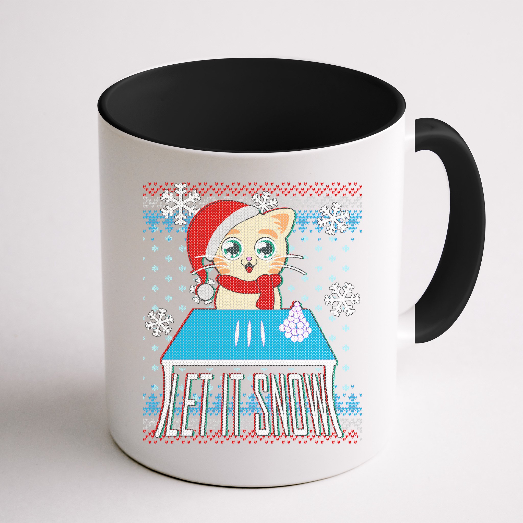 Funny X-Mas Let It Snow Cat Ugly Christmas Sweater Mug