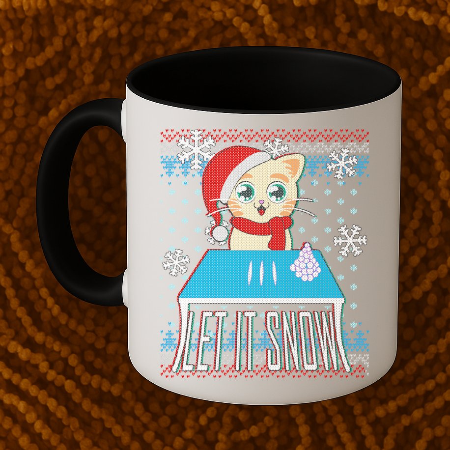Funny X-Mas Let It Snow Cat Ugly Christmas Sweater Mug