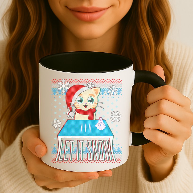 Funny X-Mas Let It Snow Cat Ugly Christmas Sweater Mug
