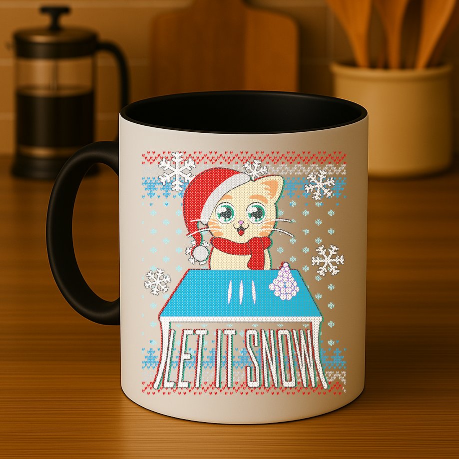 Funny X-Mas Let It Snow Cat Ugly Christmas Sweater Mug