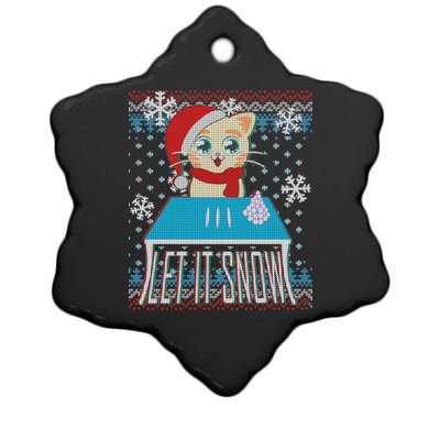 Funny X-Mas Let It Snow Cat Ugly Christmas Sweater Ceramic Star Ornament