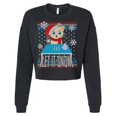 Funny X-Mas Let It Snow Cat Ugly Christmas Sweater Cropped Pullover Crew