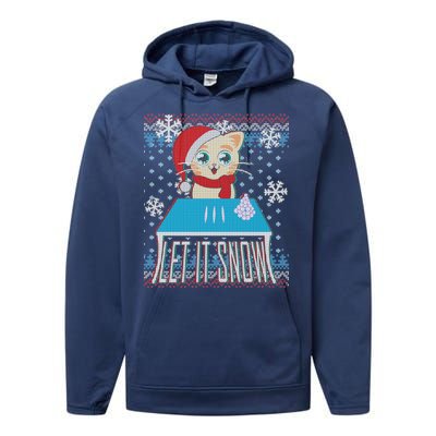 Funny X-Mas Let It Snow Cat Ugly Christmas Sweater Performance Fleece Hoodie