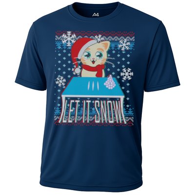 Funny X-Mas Let It Snow Cat Ugly Christmas Sweater Performance Shirt