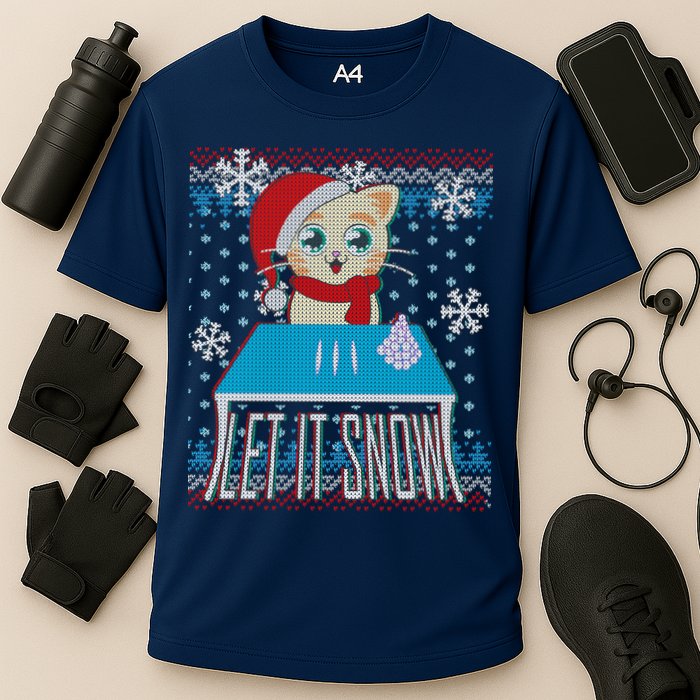 Funny X-Mas Let It Snow Cat Ugly Christmas Sweater Performance Shirt