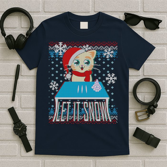 Funny X-Mas Let It Snow Cat Ugly Christmas Sweater T-Shirt
