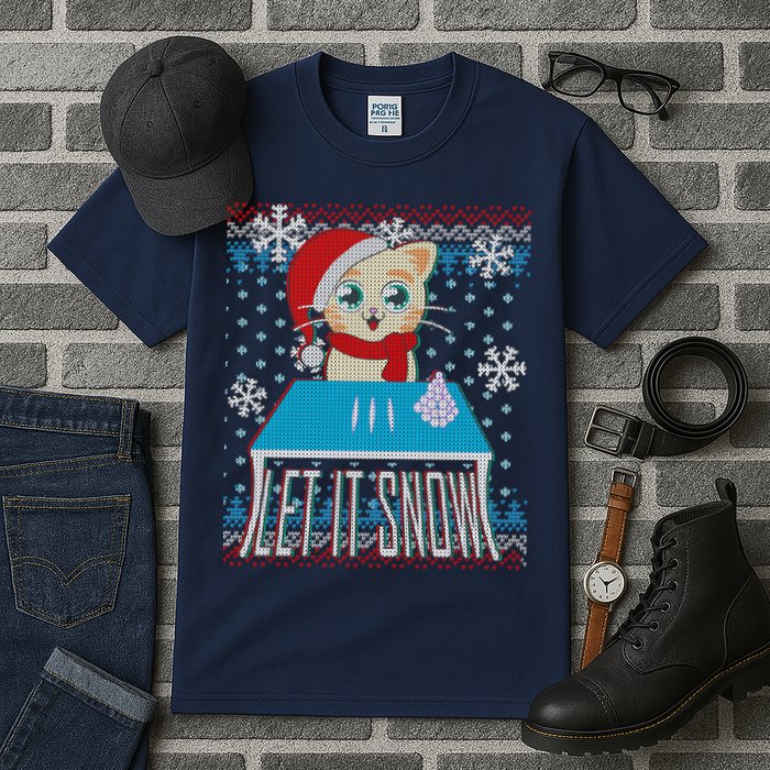 Funny X-Mas Let It Snow Cat Ugly Christmas Sweater Tall T-Shirt