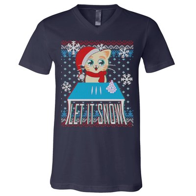 Funny X-Mas Let It Snow Cat Ugly Christmas Sweater V-Neck T-Shirt