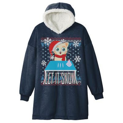 Funny X-Mas Let It Snow Cat Ugly Christmas Sweater Hooded Wearable Blanket