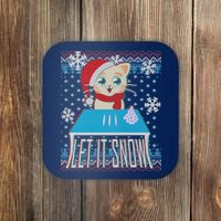 Funny X-Mas Let It Snow Cat Ugly Christmas Sweater Coaster