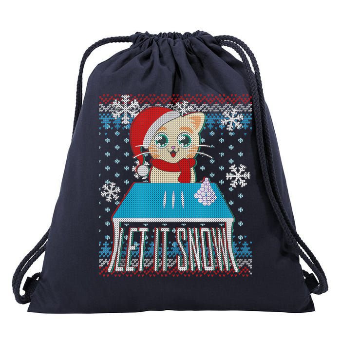 Funny X-Mas Let It Snow Cat Ugly Christmas Sweater Drawstring Bag