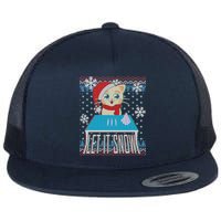 Funny X-Mas Let It Snow Cat Ugly Christmas Sweater Flat Bill Trucker Hat