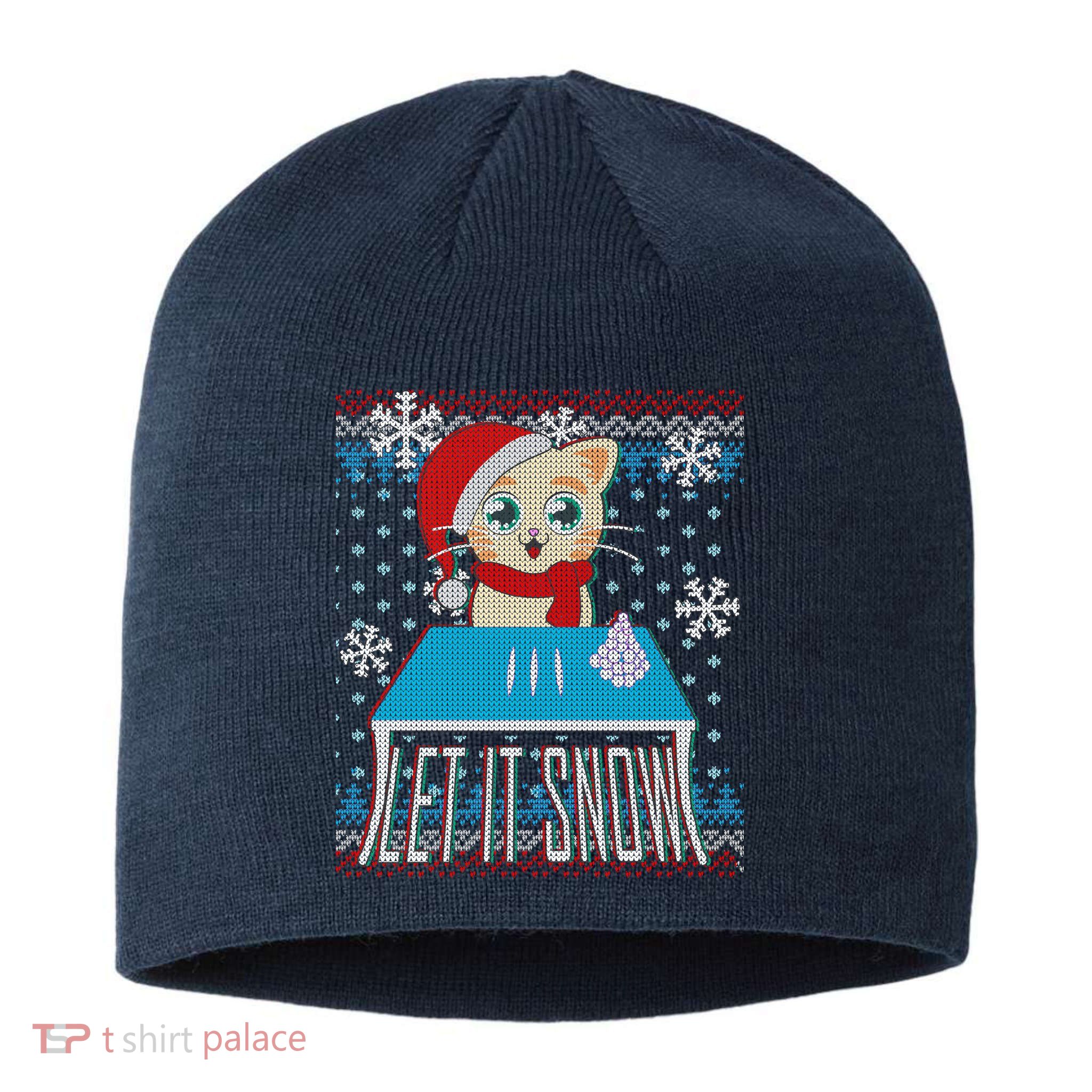 Funny X-Mas Let It Snow Cat Ugly Christmas Sweater Sustainable Beanie