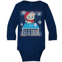 Funny X-Mas Let It Snow Cat Ugly Christmas Sweater Baby Long Sleeve Bodysuit